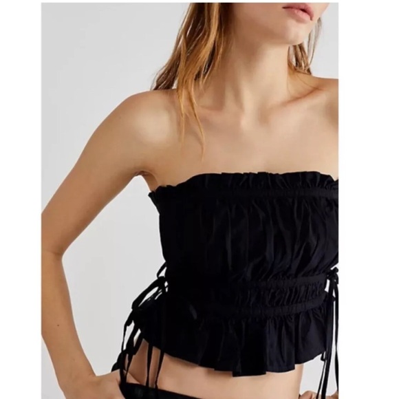 Free People Gabby Black Pleated Side Tie Tube Top NWOT Size S Convertible - Picture 3 of 9